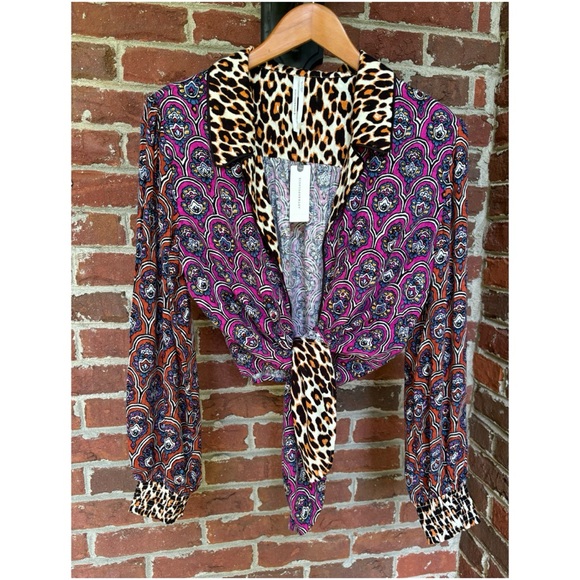 NWT Anthropologie Patterned Crop Tie Lounge Top in Purple Motif Size Small - Picture 5 of 12